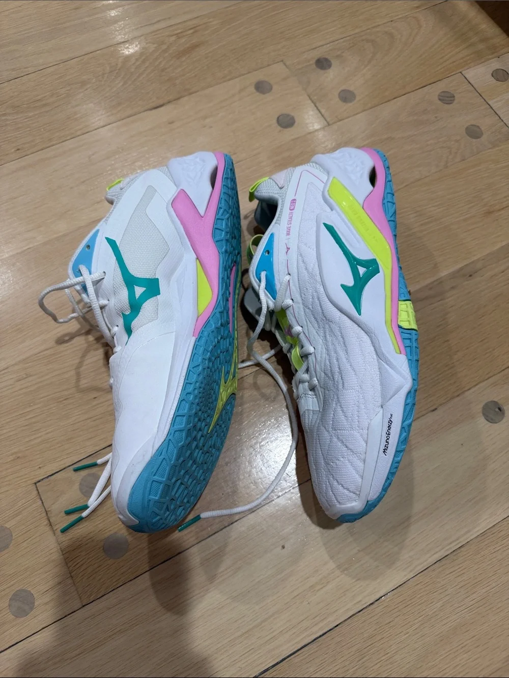 Mizuno White Sneakers with Neon Yellow & Teal Accents